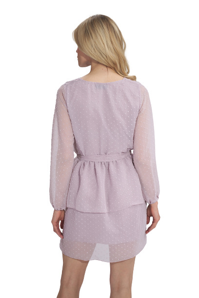 Sukienka Mini - Szyfonowa Z Długim Rękawem - fioletowa